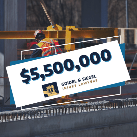 After years of successful litigation, Goidel & Siegel obtained a multi-million dollars settlement for our client who was struck by a piece of equipment while working at a construction site. This gentleman sustained neck and back injuries and underwent a number of surgeries.